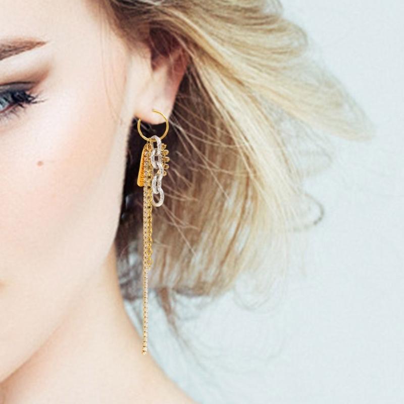 Sparkling Tassels Drop Earrings With Cubic Zirconia Stones Sturdy Allergy Resistant For Women