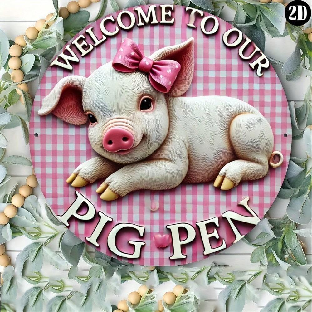 Vintage Pig Metal Wall Art Farmhouse Decor Kitchen Iron Sign