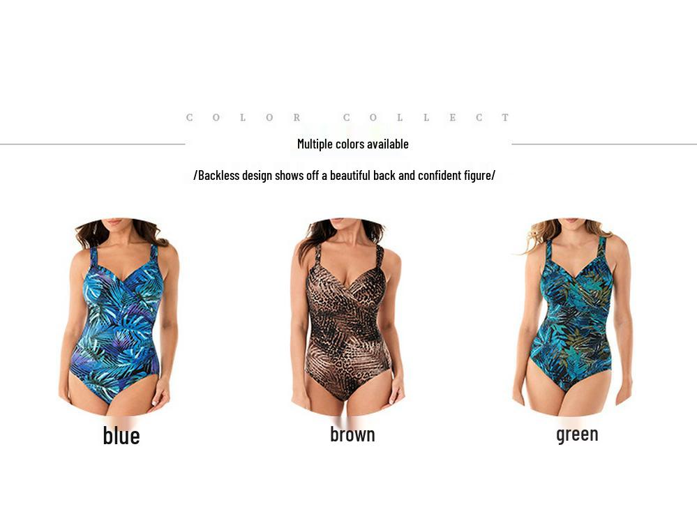 Leaf Print Plus Size Women's One-Piece Swimsuit - Elegant and Stylish
