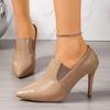 Jesienno-zimowe czarne buty na wysokim obcasie z czubkiem i wzorem kamienia, na smukłym obcasie, zaprojektowane dla unikalnego i eleganckiego stylu, wygodne dla kobiet.