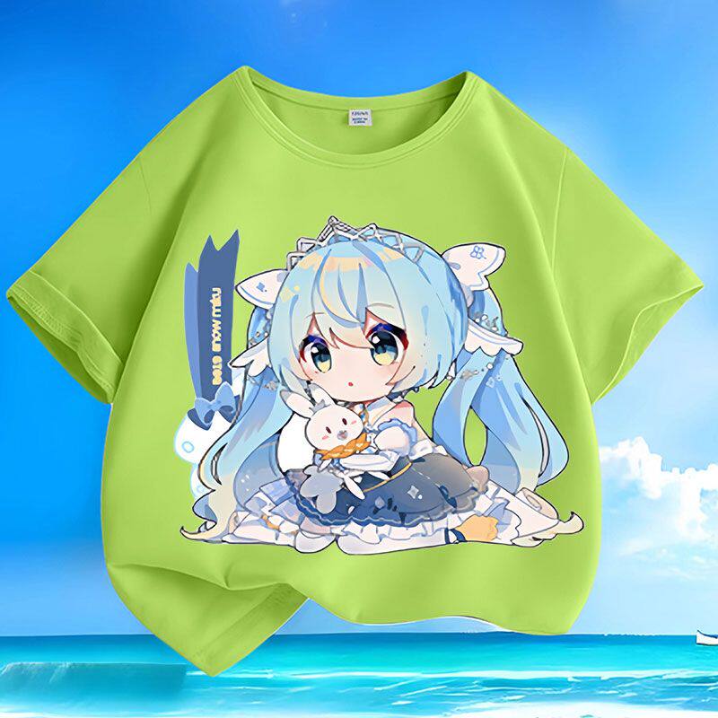 New Cute Hatsune Miku Cotton Printed Unisexs and Womens Summer Loose and Versatile Fashion Casual Round Neck Short Sleeve