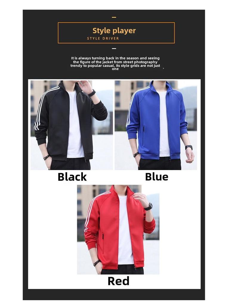 2022 Unisex Stand-Up Collar Baseball Jacket - Casual Three-Bar Design for Students