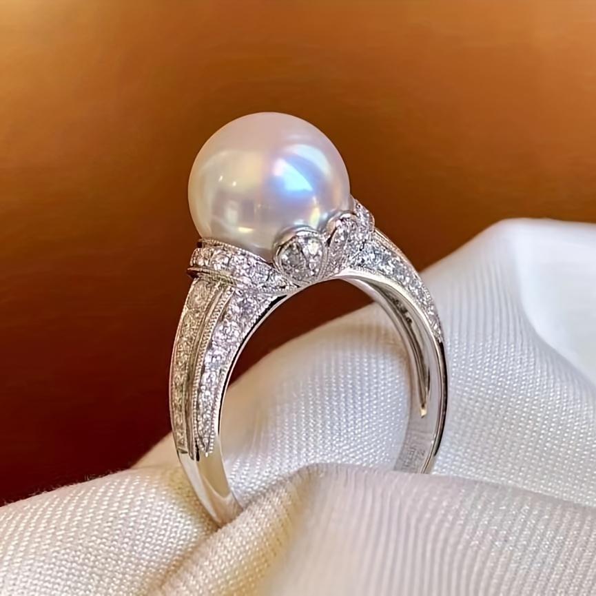 French vintage court-style pearl ring made of copper with micro-inlaid zircon, exquisite women's ring