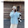 Korean Fashion Autumn Winter Women Knitted Sweater V Neck Oversized Blue Knitting Cardigan Baggy Ladies' Sweet Warm Outerwear