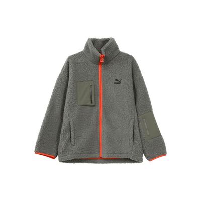 Puma Solid Color Logo Embroidered Fleece Long Sleeve Jacket Unisex Outerwear Gray 929820-02
