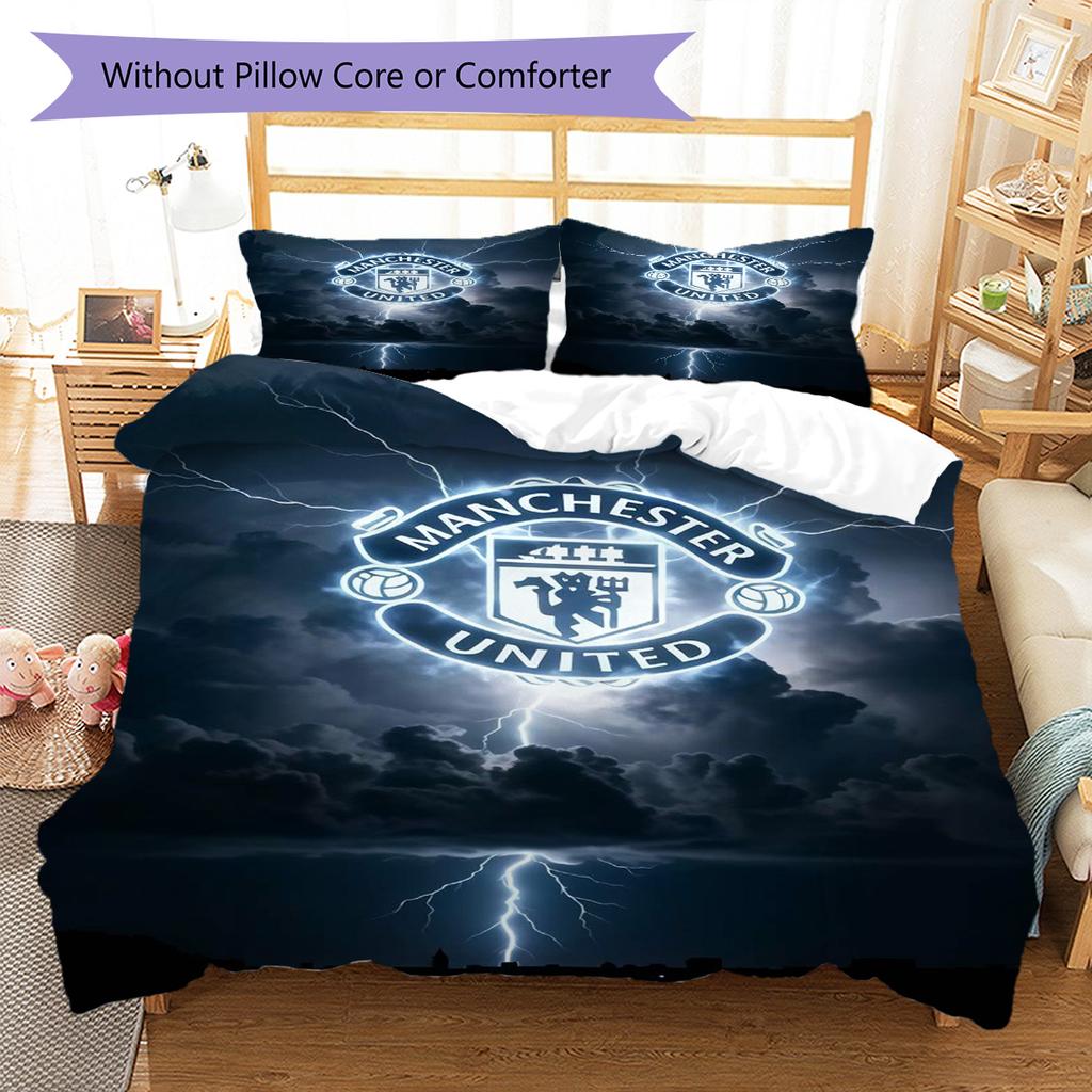 Set Lenzuola Trapunta Manchester United Copripiumino Federa Decorazione Casa Regalo di Compleanno (1 * copripiumino + 3 * federe, senza imbottitura)