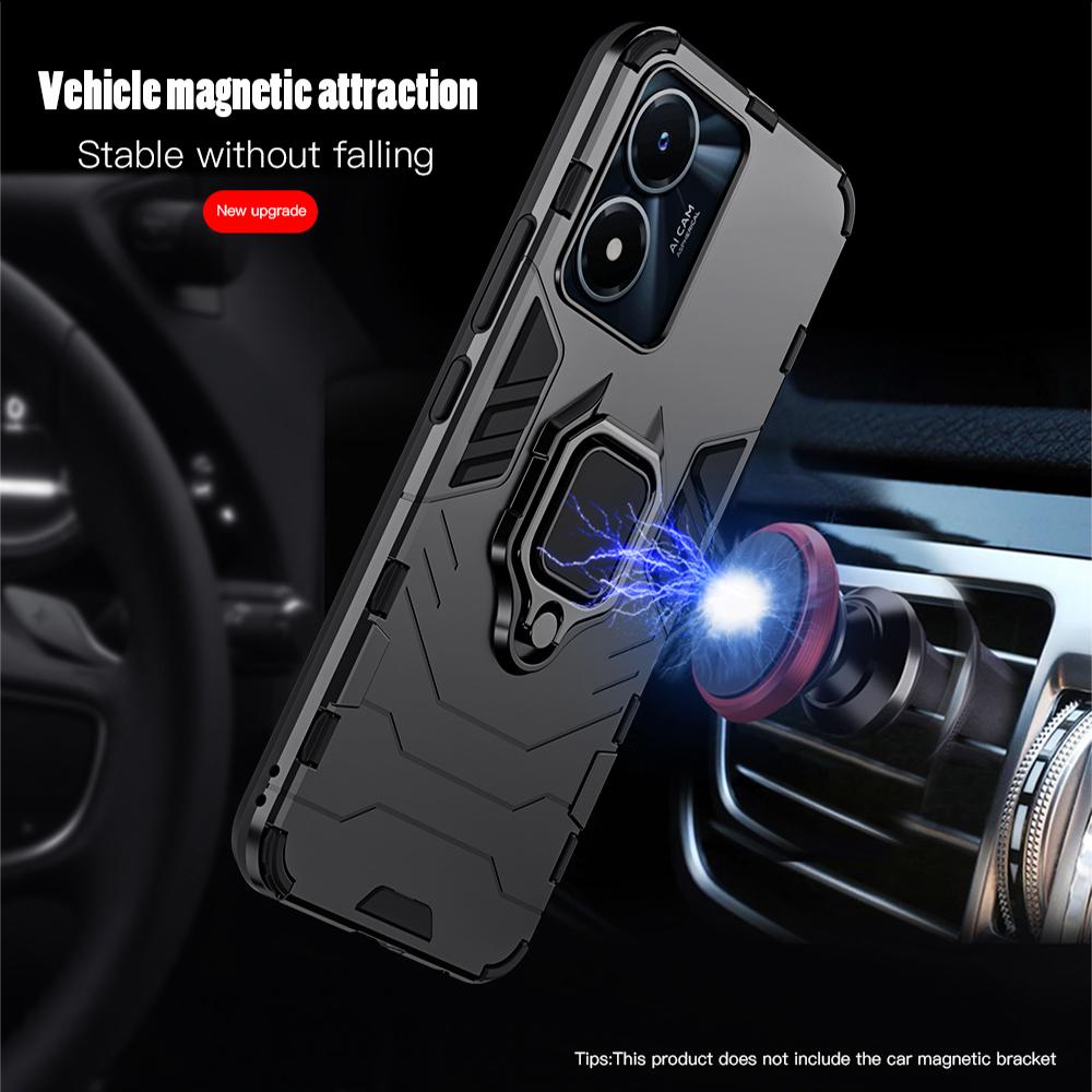 Peatkop Shockproof Armor Case for VIVO Y02S Y77 5G Silicone +PC Metal Ring Stand Phone Back Cover for VIVO Y77 5G Y02S