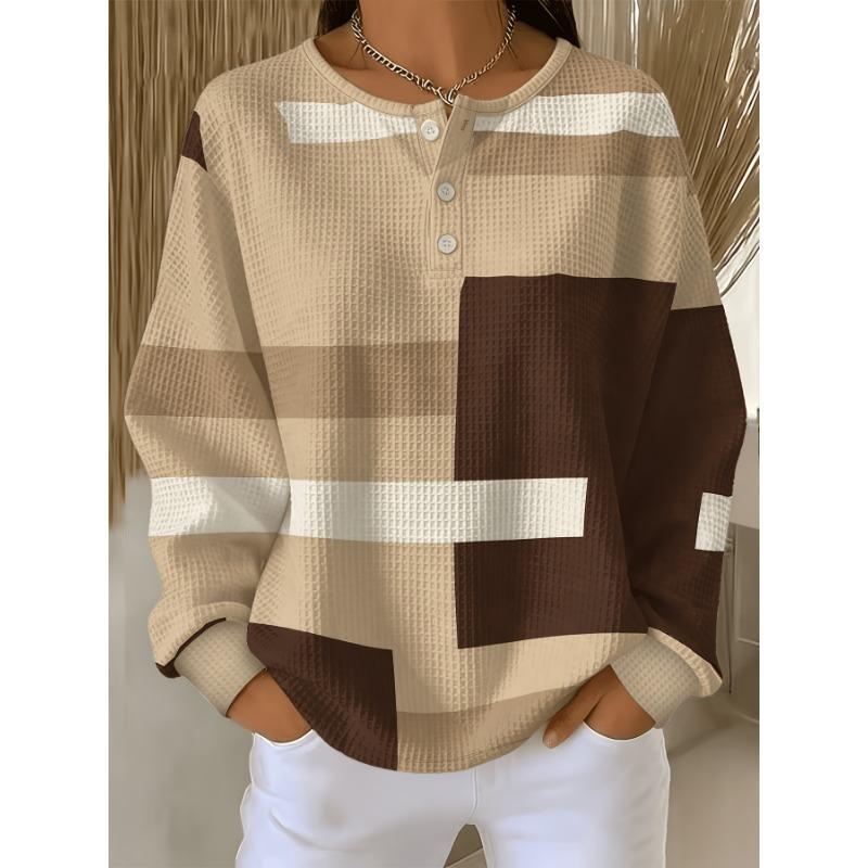 Women's Sweatshirt Pink and Gray Color Block Horizontal Stripe Print