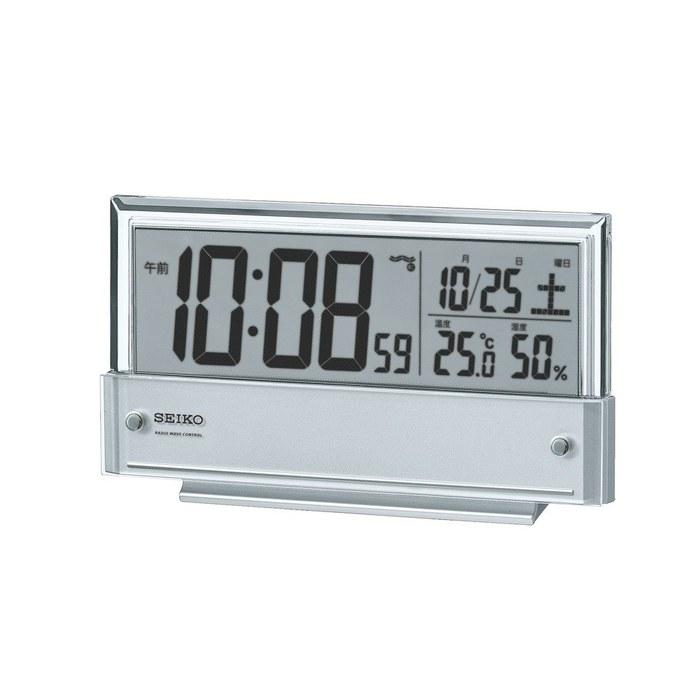 Seiko Clock SQ773S — Silver Digital Alarm Clock with Calendar, Temperature & Humidity Display