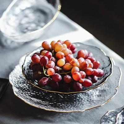 Glasplatte Unregelmäßige Speiseteller Goldene Glasgeschirr Kreative Salatschüssel Transparente Platte Glasschüssel- und Geschirrset