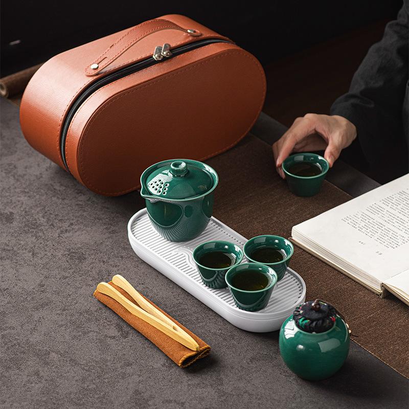 Travel tea set Portable celadon Kung Fu tea set Outdoor Ge kiln teapot camping Kuaike Cup Company