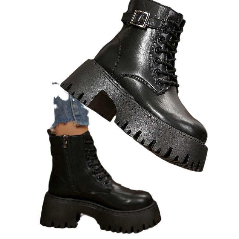 Women's Retro Chunky Heel Martin Boots, Thick Sole Ankle Boots, Plus Size Fashion Short Leather Shoes