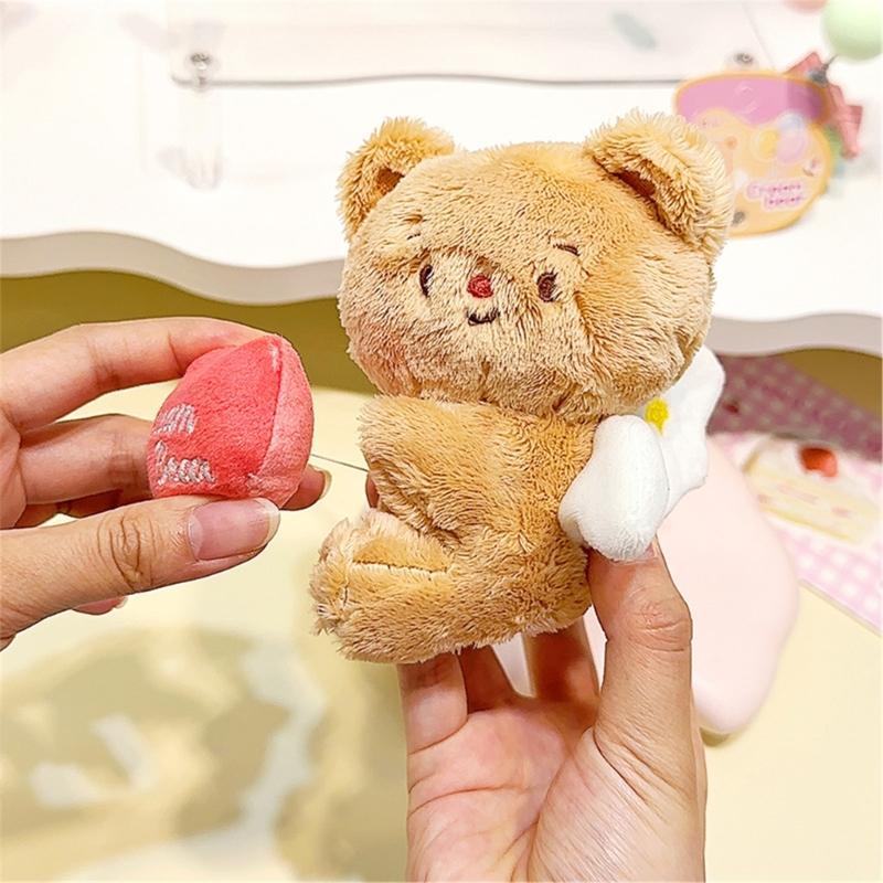 Cute Keychain with Expandable Heart Shaped Pendant Practical Bear Keyring Mobile Phone Accessory Pendant for Backpack
