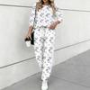 Women Floral Print Two Piece Outfit, Long Sleeve Crew Neck Top & Drawstring Jogger Pants Casual Tracksuit for Spring Autumn