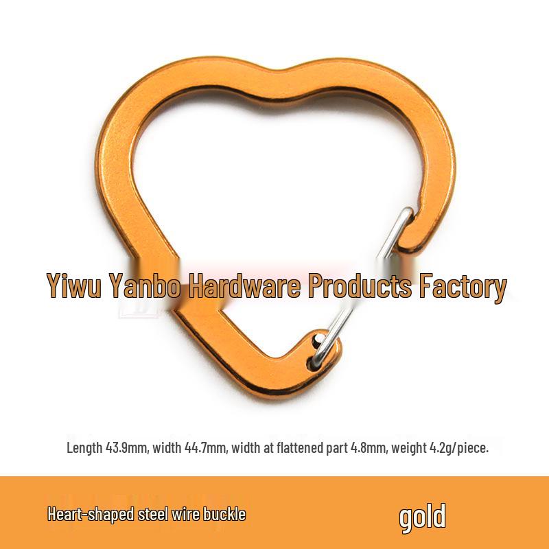 Heart-shaped Aluminum Carabiner Keychain with Steel Wire Hook and Multi-functional Buckle