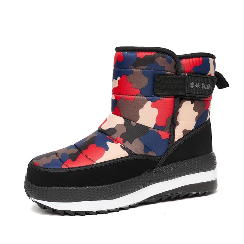 Botas de neve camufladas de inverno novas, tamanho grande para mulheres e homens, aquecidas, com sola grossa, de cano alto, sapatos de algodão