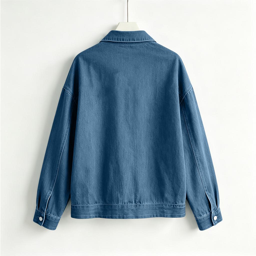 Women's Casual Retro Denim Jacket Long Sleeve Lapel Collar for Everyday Wear