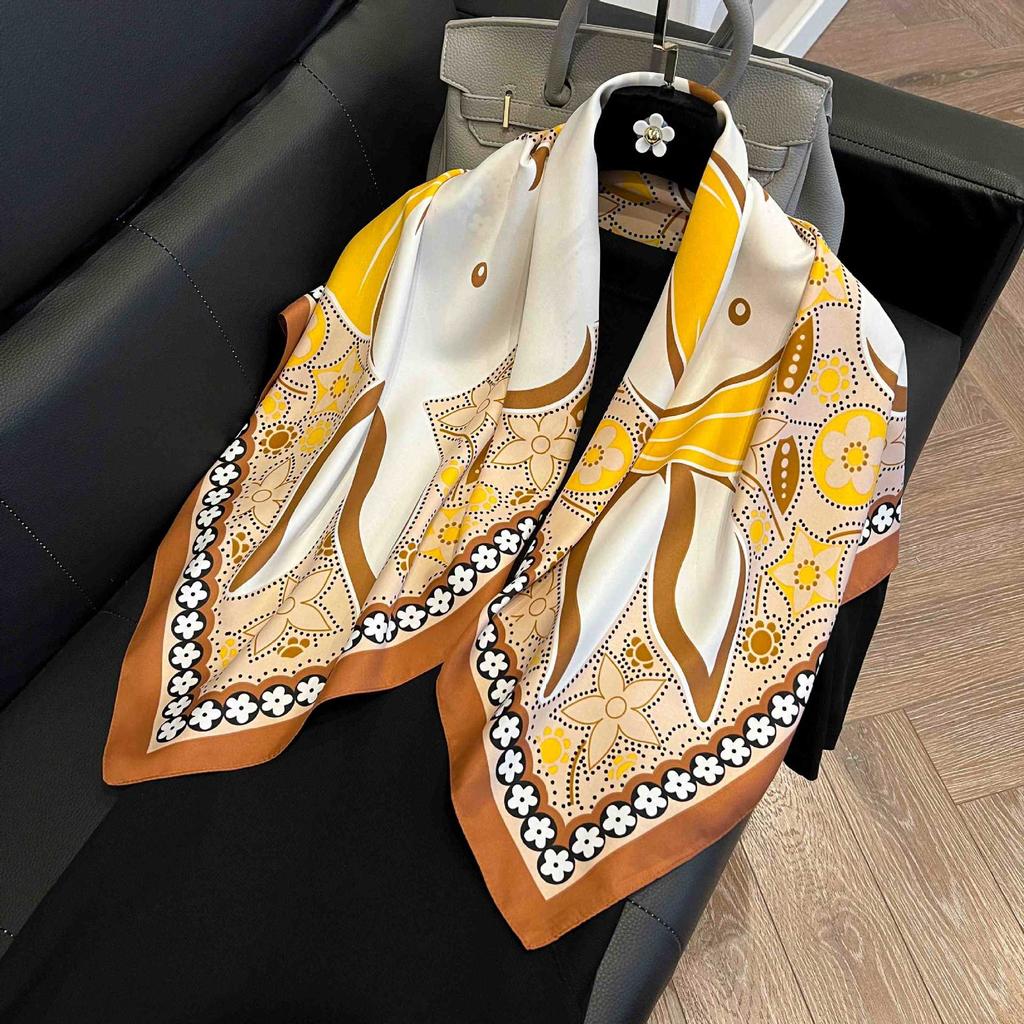 New 91 square scarf silk scarf female alphabet printing four seasons fashion landscape painting retro printing square scarf versatile