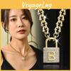 Elegant Geometric Titanium Lock Necklace For Women With Adjustable Length And Stylish Design
