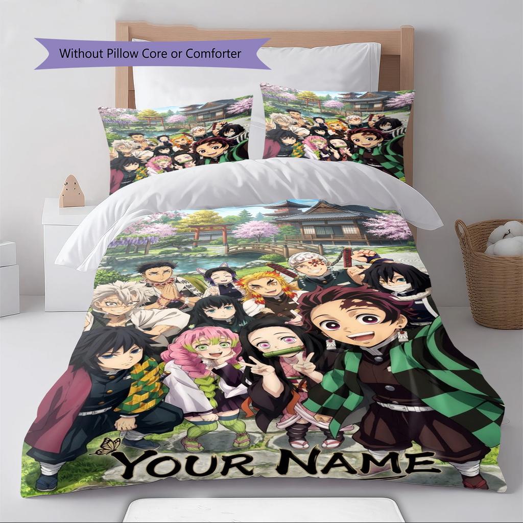 Name Custom Demon Slayer Pattern Bedding Set Quilt Cover Pillowcase Home Decor Gift (1 * duvet cover + 2 * pillowcase, without core)