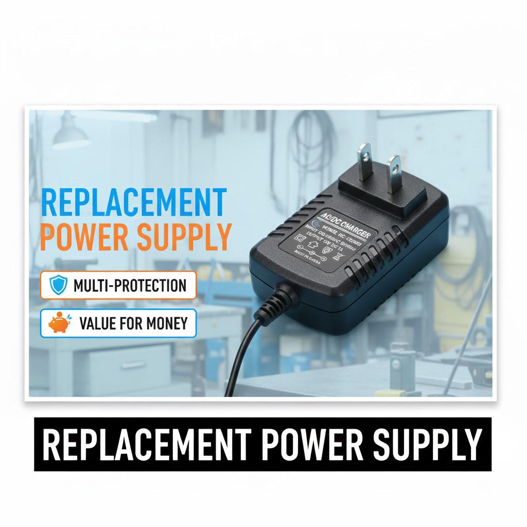 12V DC Power Adapter, US Plug, Internal Positive/External Negative for LED Strips and Monitors