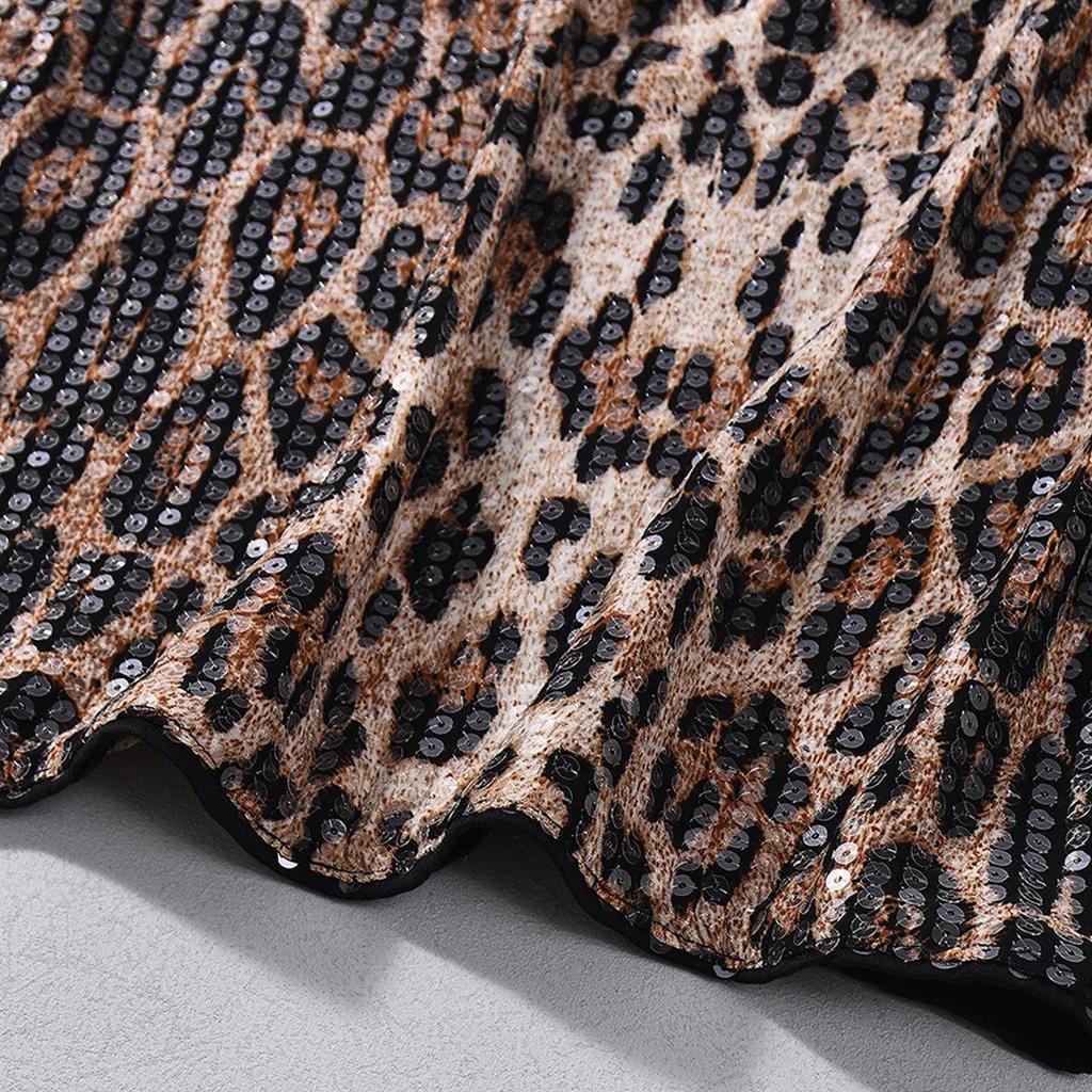 European & American Leopard Print Sexy Slim-Fit Deep V Backless Dress for Women