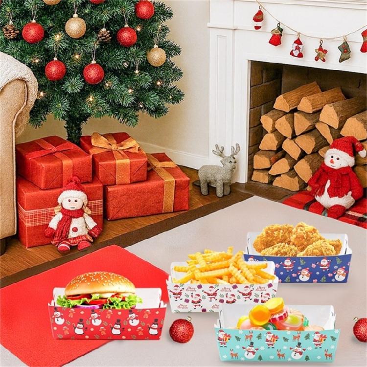 Bulk Disposable Christmas Snacks Boxes Paper Trays For Holiday Parties Paper Structure Festival Decoration