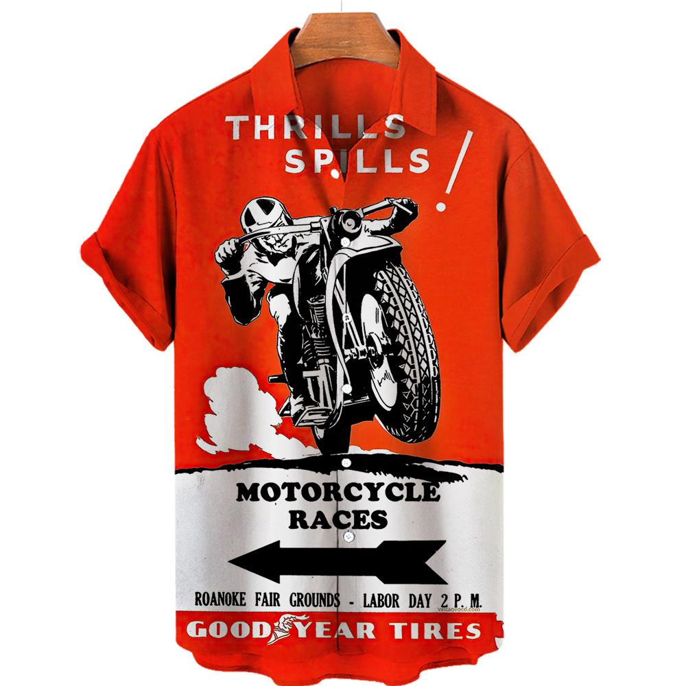 Hawaiian Colorful Sci-Fi Space War Elements Printing Breast Pocket Short Sleeve Shirt Loose Versatile Casual Sports Summer Men