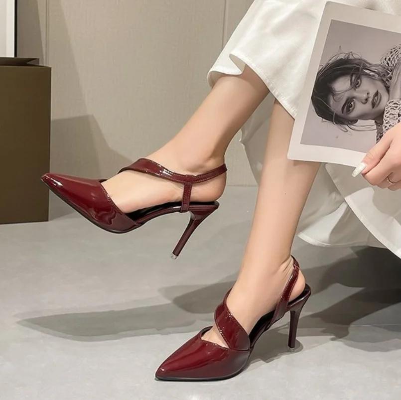 

New Design High Heels Gladiator sandals Woman Pumps Buckle Strap sandals Sexy Pointed Toe Wedding Banquet Shoes tacones de mujer 35 червоний