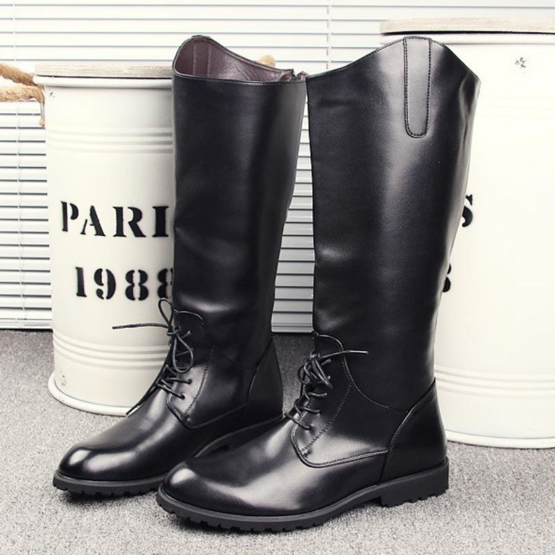 Pánské boty s vysokým pasem, módní ležérní kožené pánské dlouhé boty, trendy měkké kožené rytířské boty, boty pro muže