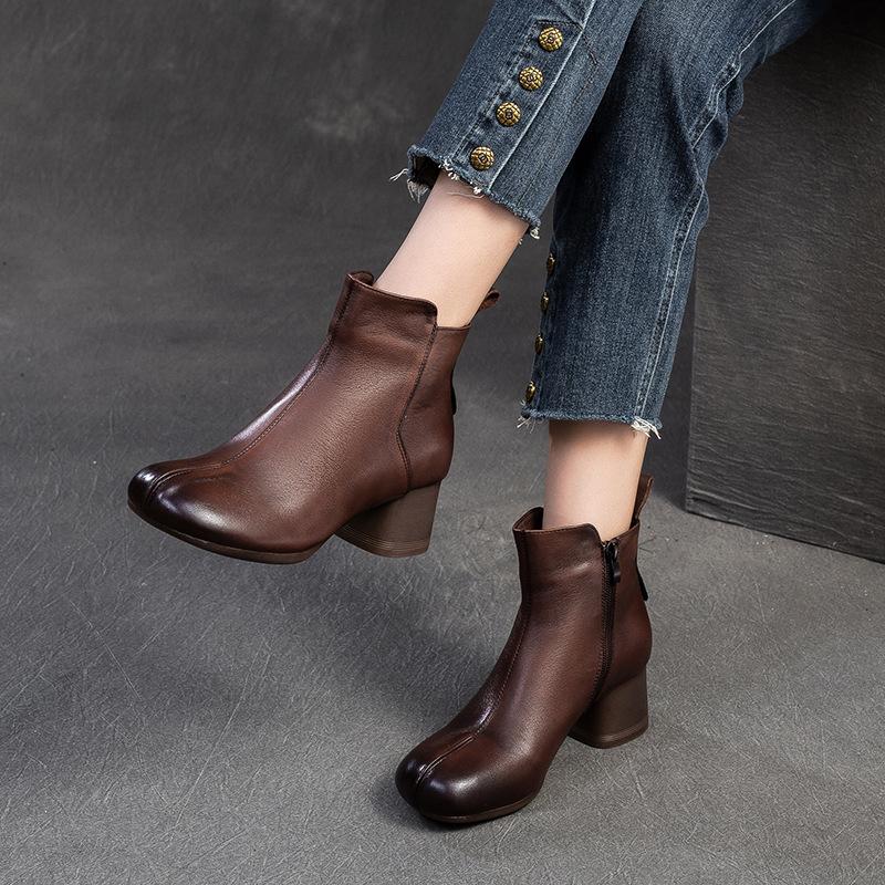Fashion GKTINOO 2025 Genuine Leather Platform Boots Spring Autumn Rome Thick Heel Short Boots Retro Style Soft Soled Women's Shoes