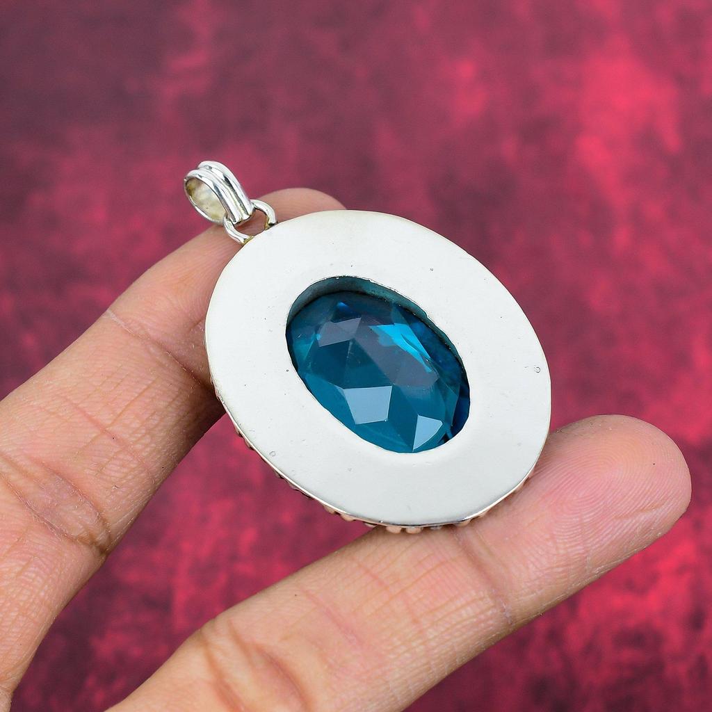 Blue Topaz 925 Solid Sterling Silver Jewelry, Handmade Gorgeous Silver Pendant, Beautiful Designer Pendant For Women Gift