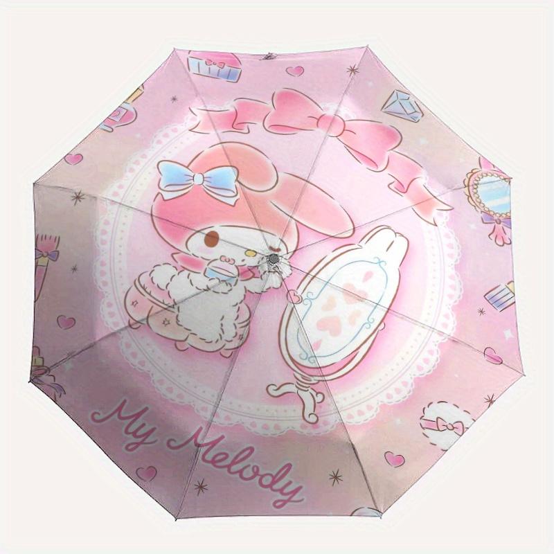 My Melody Looking In The Mirror Automatic Opening and Closing Cartoon Umbrella, Lightweight 3-Fold, With Cute Cartoon Characters, Suitable for Home, O
