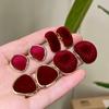 Red Velvet Retro Hong Kong Style Stud Earrings for Women - Autumn/Winter 2025 High-End Niche Ear Accessories.