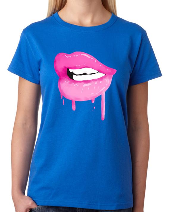 Pink Lipstick Lips Dripping T-Shirt Ladies Melting Urban Tee Ladies Top S
