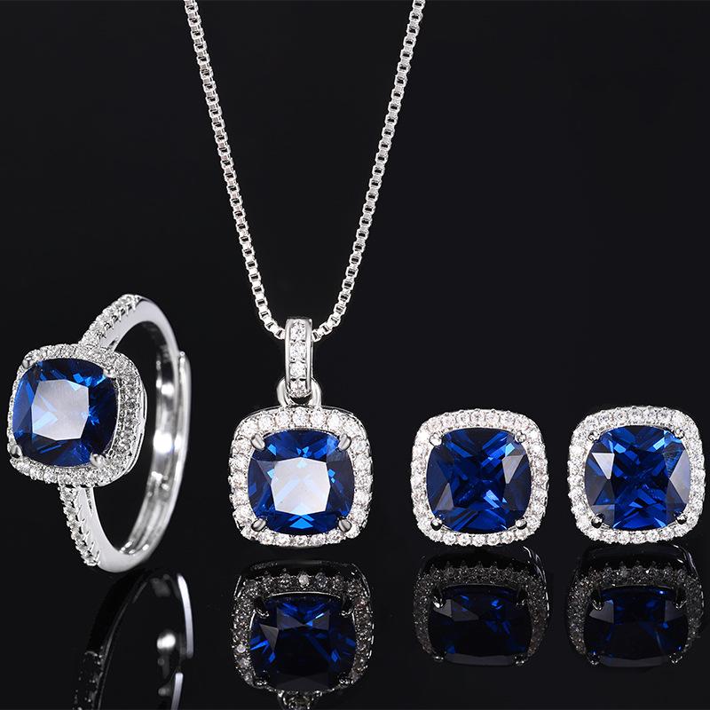 Jewelry Copper Bottom Gold-plated Retro Simulation Blue Spinel Fertilizer Square Simple Wind Set