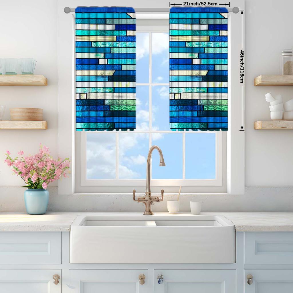 2-Panels Blue Series Glass Window Curtains   Distinctive Printed Curtains   Suitable for Gifting To Family and Friends