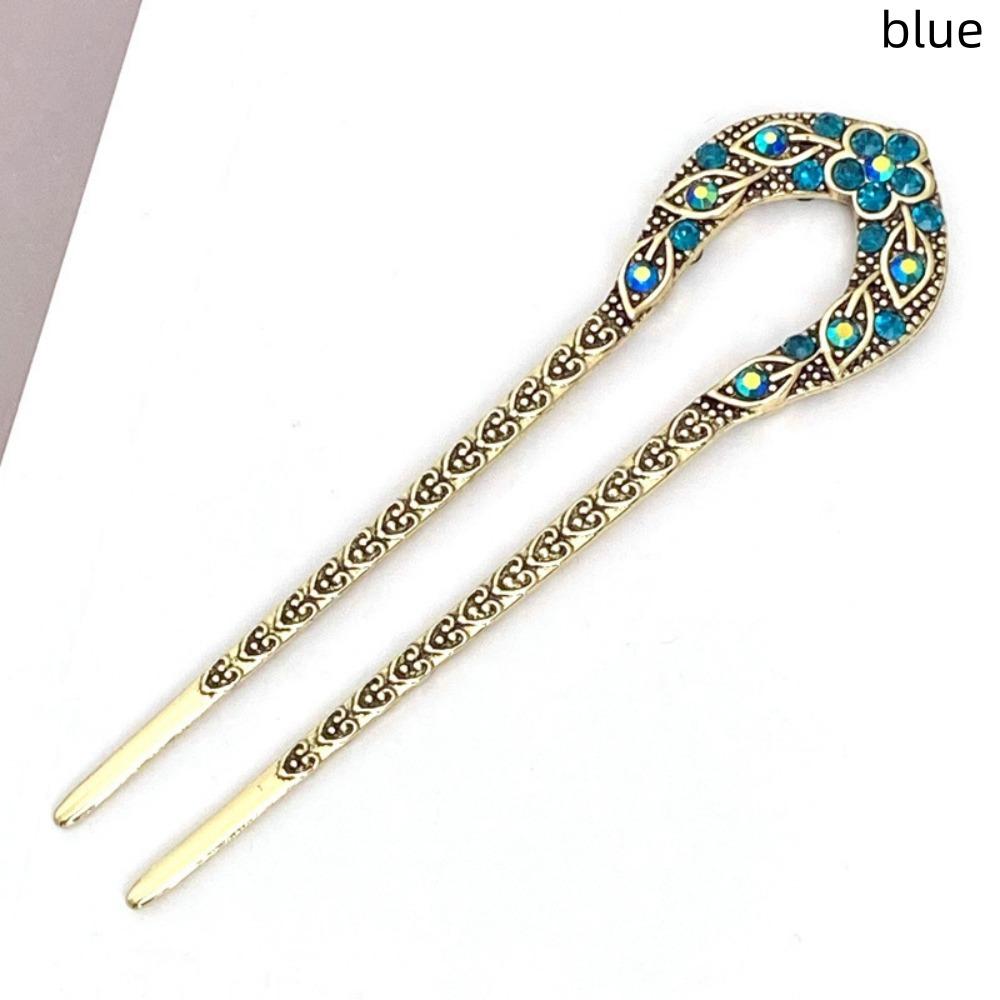 Double Prong Crystal U Shaped Vintage Hair Sticks Hair Chopsticks Hair Pins Hairstyle Accessory