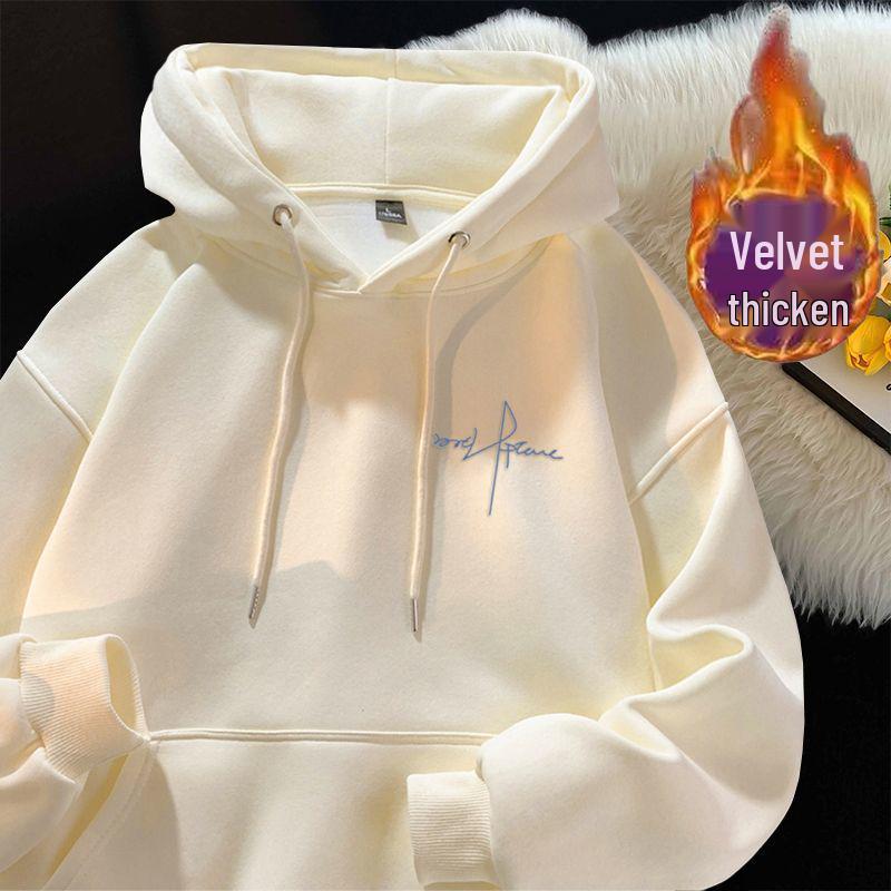 Men's Gray Hooded Sweatshirt: Thick, Velvet-Lined, Trendy American Style for Autumn/Winter