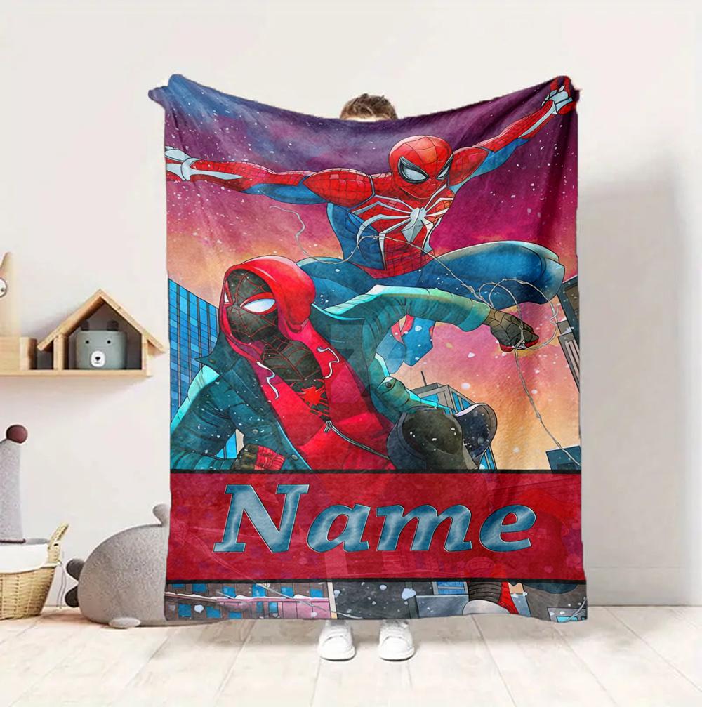 Custom Name Spider-Man Comics Flannel Blanket Throw Blanket Soft Warm Sofa Bed Decor Unique Gift