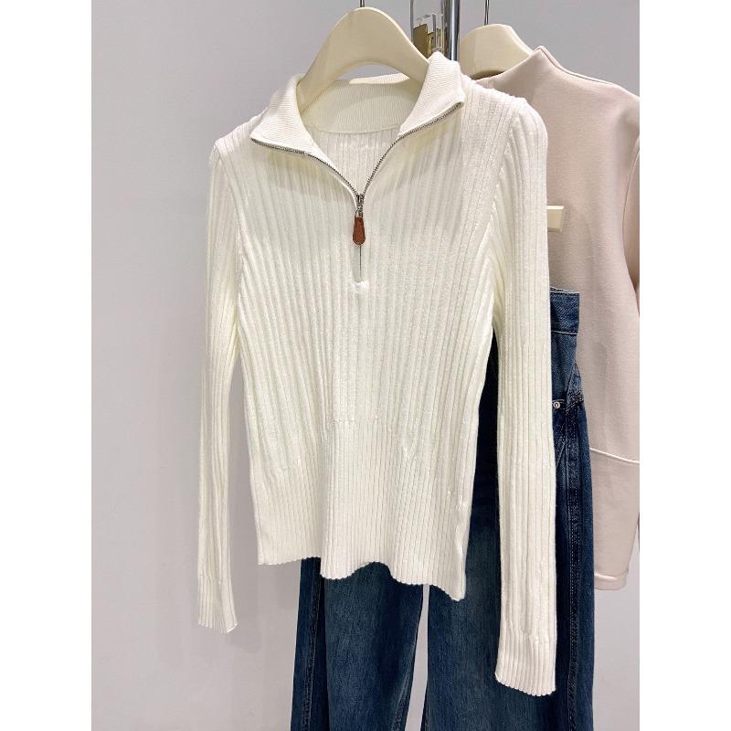 

Half-zipper front shoulder texture knitted sweater women s autumn and winter slim-fit long-sleeved sweater sweet and spicy bottoming top L белый