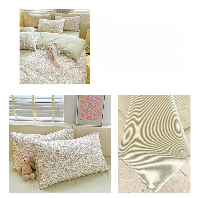 Juego de cuatro piezas de algodón puro de 60 hilos, cama gruesa de algodón puro, juego de tres piezas, algodón de fibra larga, funda de edredón pequeña y fresca, sábana ajustable