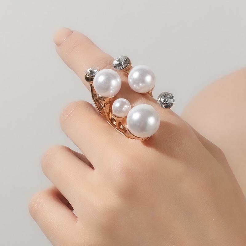 New Pearl Knuckle Open Rings for Women Multi Imitation Pearl Beads Crystal Engagement Rings Fingers Jewelry bague femme