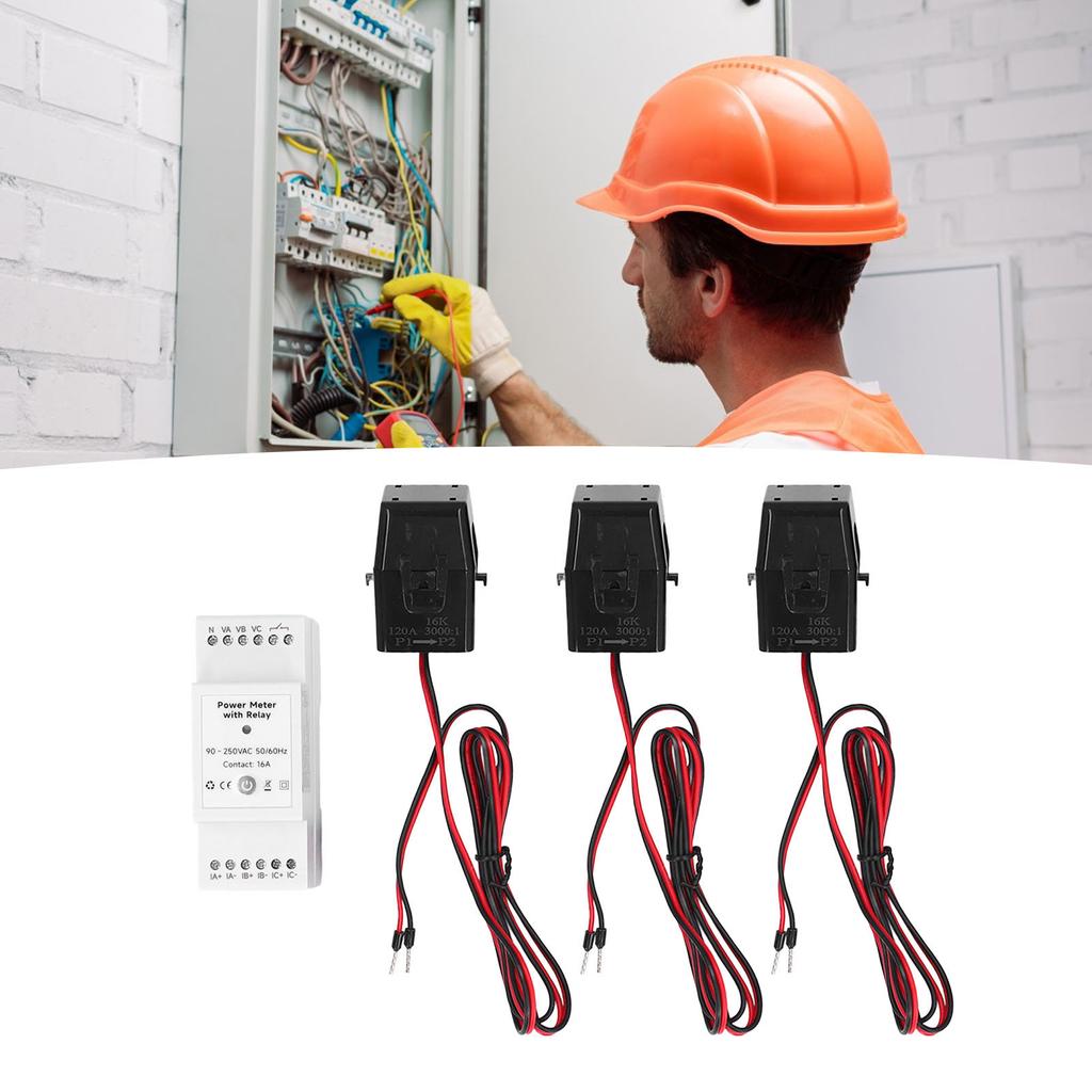 WiFi Energy Monitor 3 Phase 4 Wire Smart APP Control Electricity Usage Meter with Relay and 3x120A C