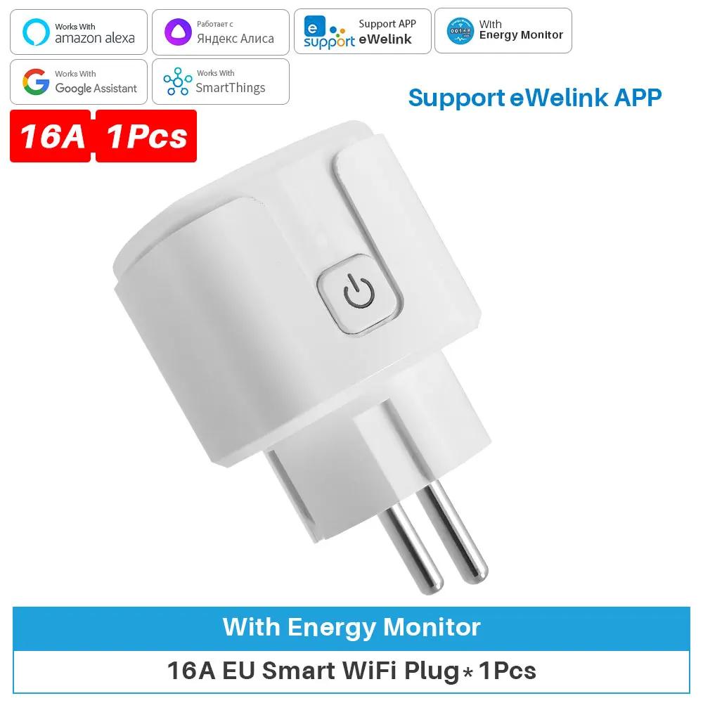 EWeLink 16A/20A EU WiFi Smart Plug Power Monitor Timer App Voice Control Works with Alexa Google Home SmartThings Yandex Alice