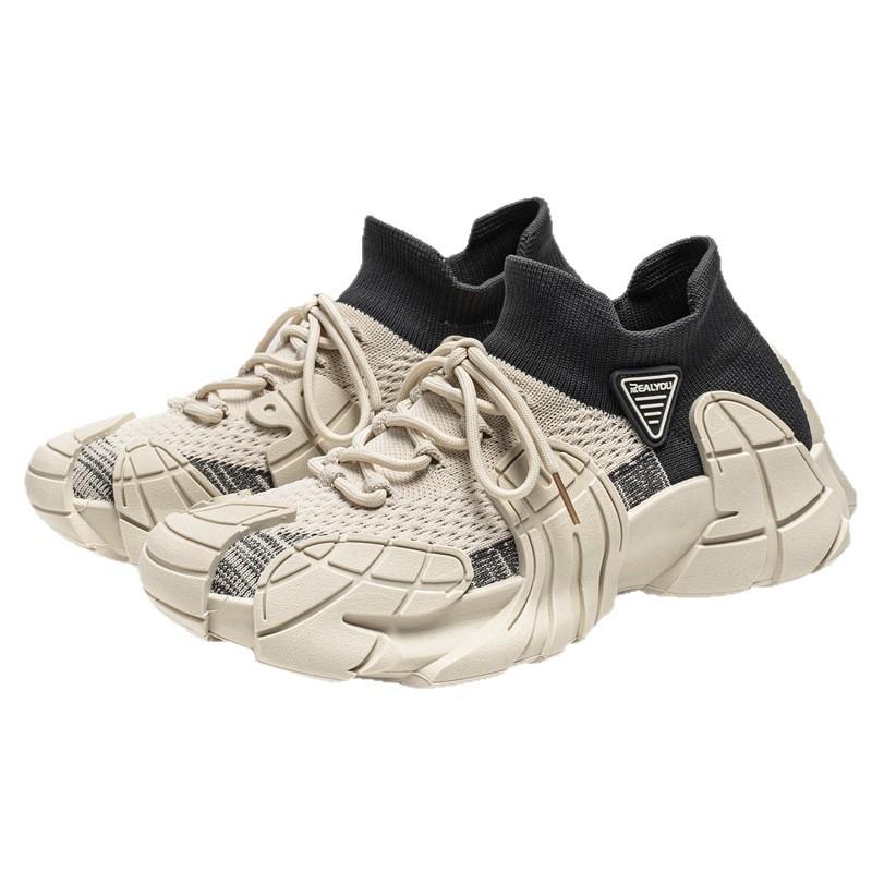 Casual running non-slip sports thick sole heightening men's and women's dad shoes couple flying woven mesh breathable and versatile