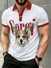 Men's Outdoor Polo Shirt, Available In Multiple Sizes, Features a Red and White Color-block Design with a Cute Puppy Print. Stylish and Comfortable,