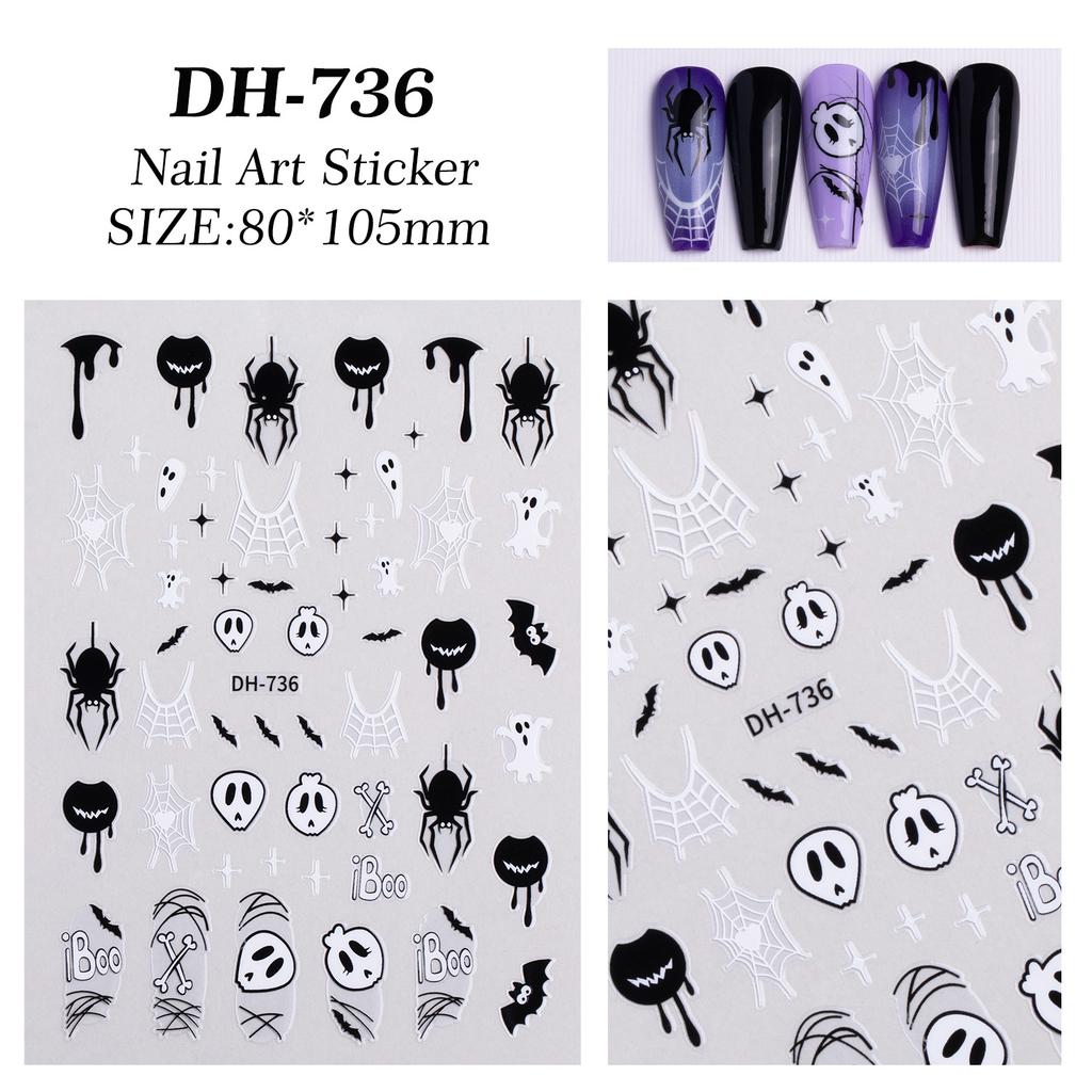 3D Halloween Nail Art Stickers Skull Pumpkin Bat Spider Web Design Nail Decals Punk Goth Style Stickers For Manicure DIY