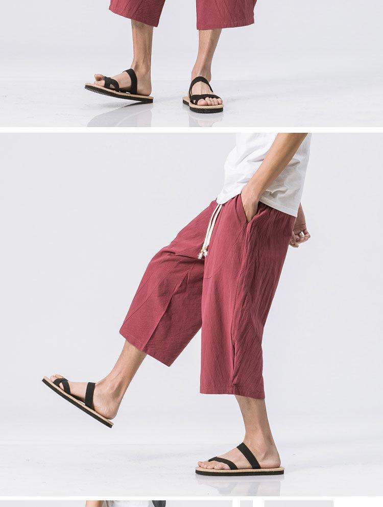 Men's Summer Loose Fit Linen Capri Pants - Solid Color, Plus Size, Chinese Style Casual Trousers