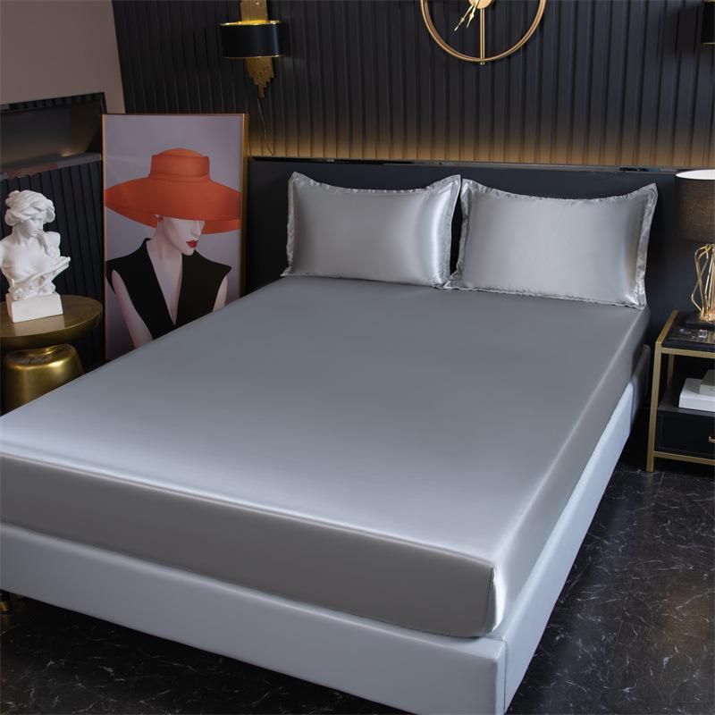 Foreign Trade Cross-border Ice Silk Non-slip Mattress Three-piece Silk Silk Satin Solid Color Simmons Bed Shield